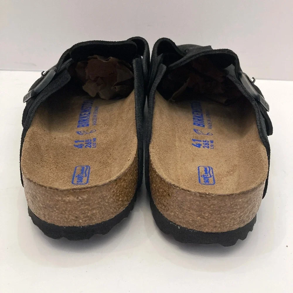 BIRKENSTOCK Boston Soft Footbed Suede Black Unisex Clog Shoes 41 Reg/Wide M8 W10